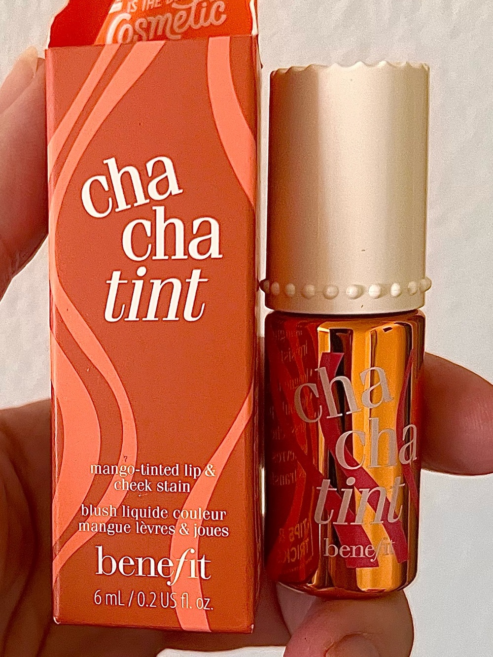 Benefit Cha Cha Tint Mango- Coral Tinted Lip & Cheek Stain New full size 0.2 oz
